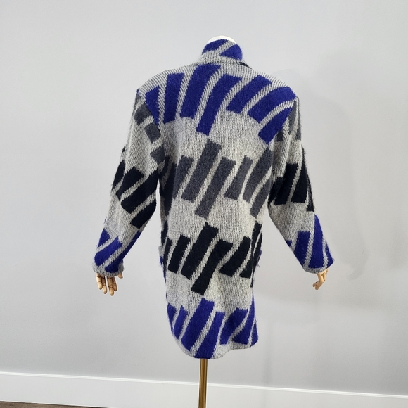 Vintage 1980s Mohair Blend Oversized Thick Fuzzy Blazer Style Cardigan Sweater - Picture 5 of 12